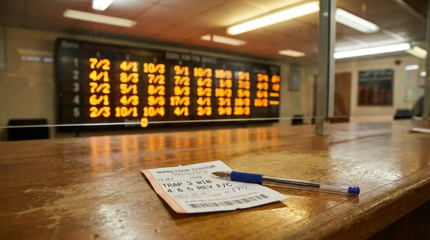 Betting slip and greyhound race programme at a UK dog track