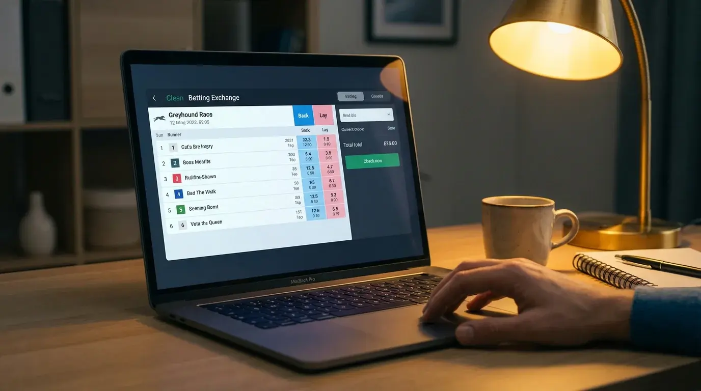 Betfair Exchange greyhound betting market showing back and lay prices