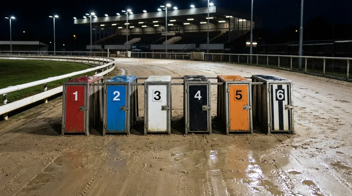 Greyhound trap bias statistics showing win percentages by trap number at UK tracks